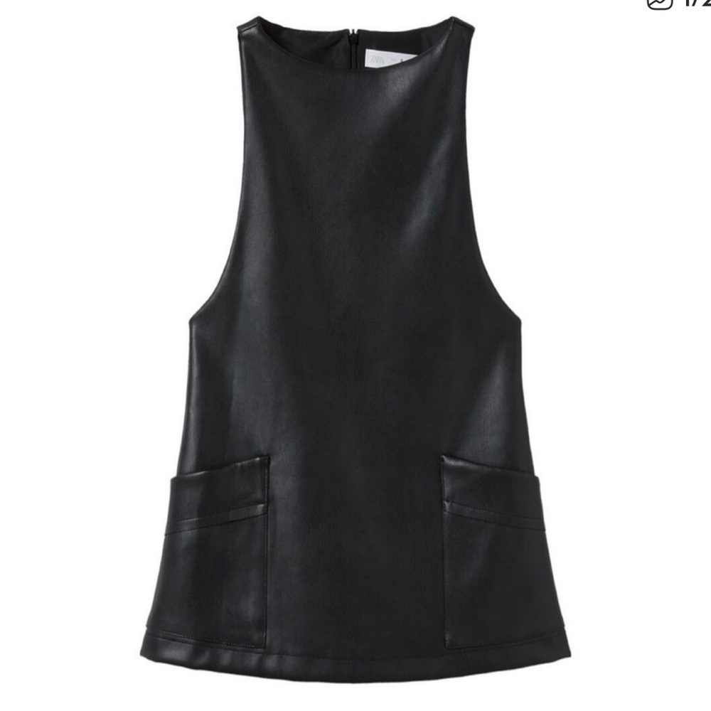 Zara‎ Black Faux Leather dress kids size 8 128cm